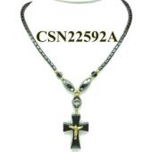 Hematite Cross Pendant Beads Stone Chain Choker Fashion Women Necklace